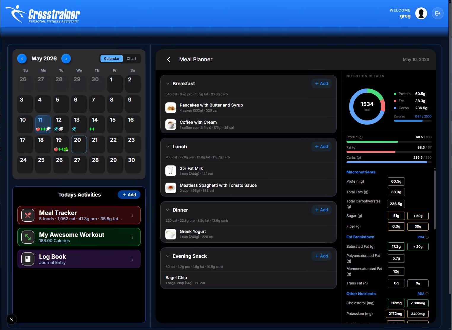 Nutrition planning screenshot