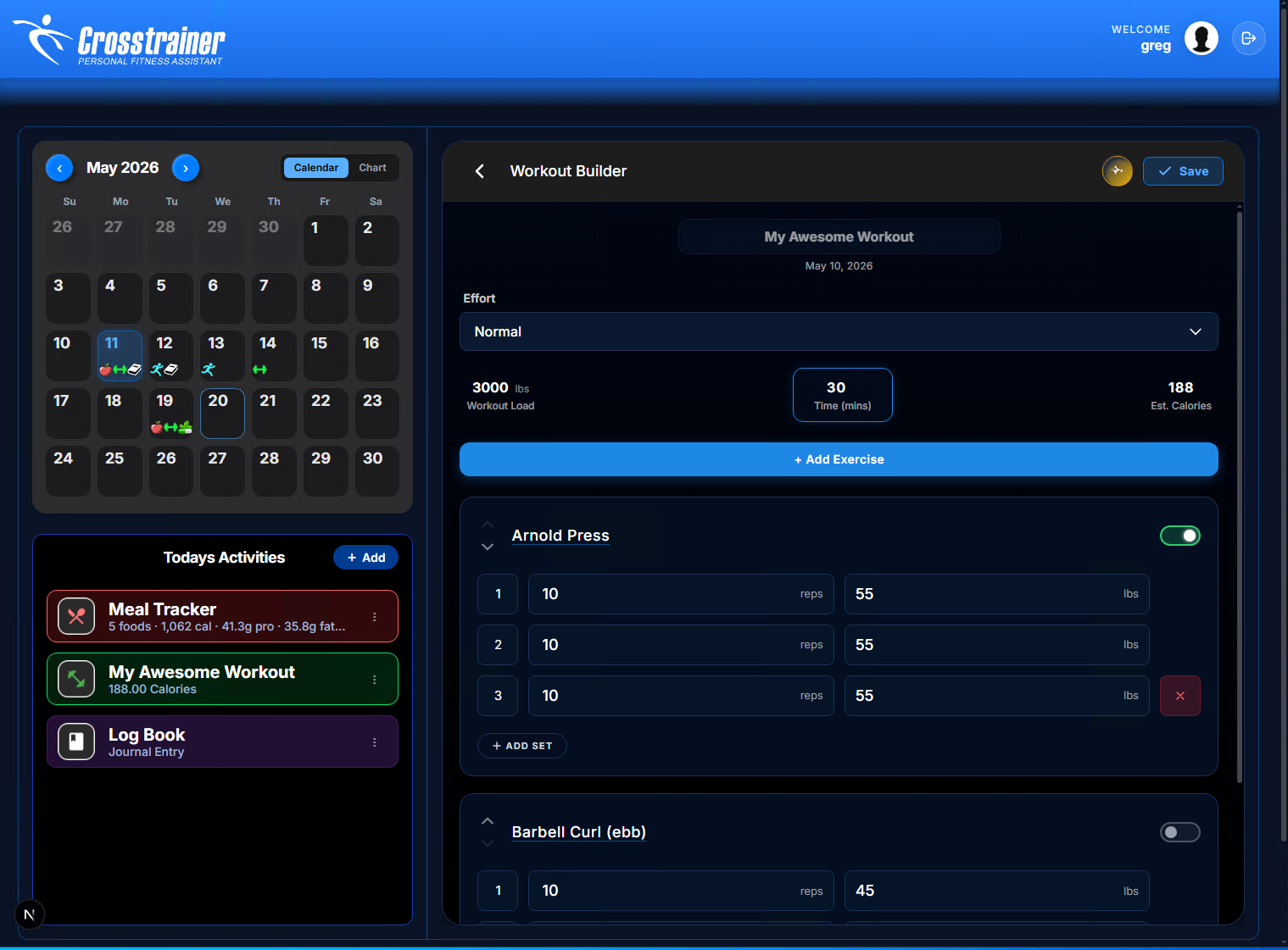 Crosstrainer Workouts Screen